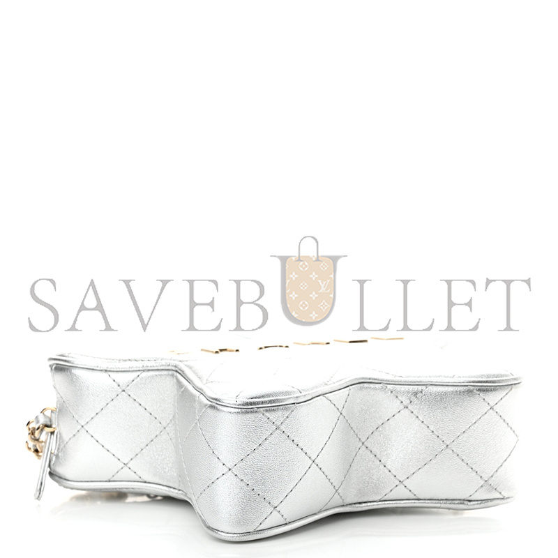 CHANEL METALLIC LAMBSKIN WALK OF FAME BAG SILVER AS4579 (22.5*22.5*6cm)